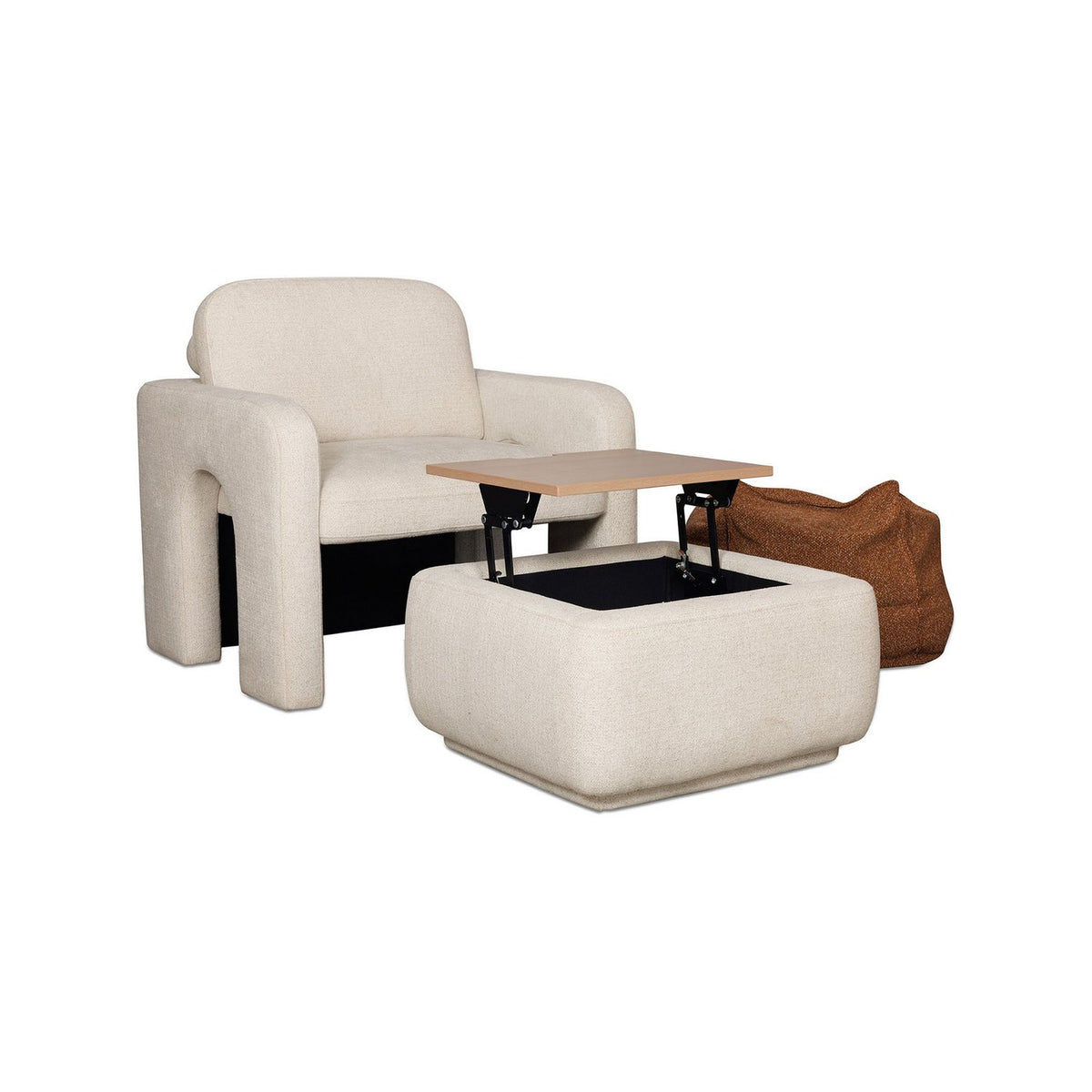 Kova - Fauteuil Design Avec Table Basse Relevable - Beige