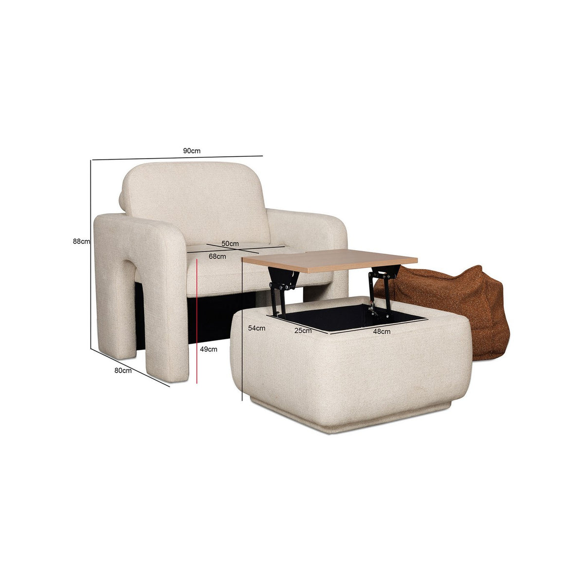 Kova - Fauteuil Design Avec Table Basse Relevable - Beige