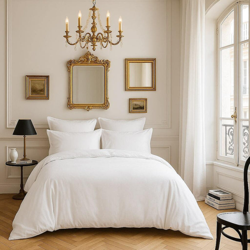 Housse De Couette 100% Satin De Coton Lavé 105 Fils Blanc - Blanc Optique
