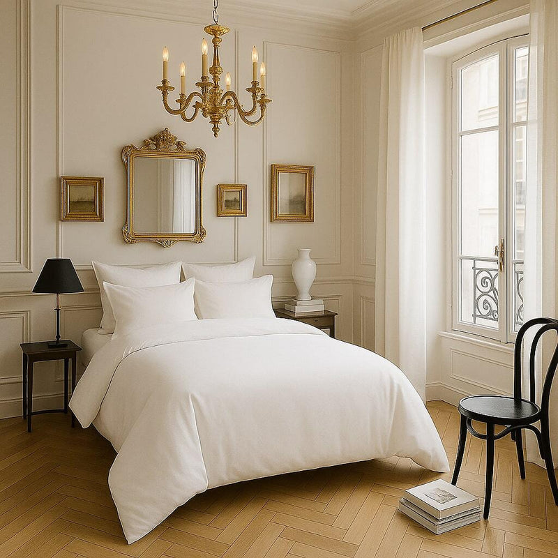 Housse De Couette 100% Satin De Coton Lavé 105 Fils Blanc - Blanc Optique