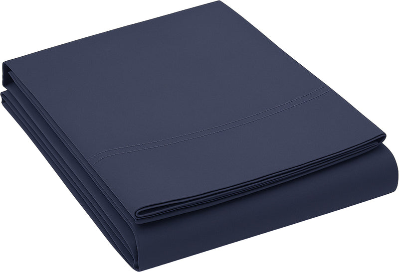 Drap Plat 2 Personnes 100% Satin De Coton Lavé 105 Fils Bleu Marine