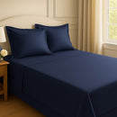 Drap Plat 2 Personnes 100% Satin De Coton Lavé 105 Fils Bleu Marine