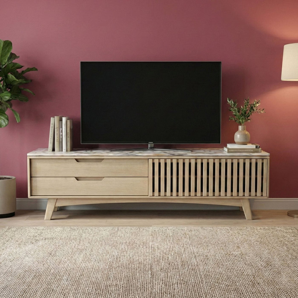 Kyojo - Meuble Tv - Bois De Manguier Et Terrazzo - Naturel