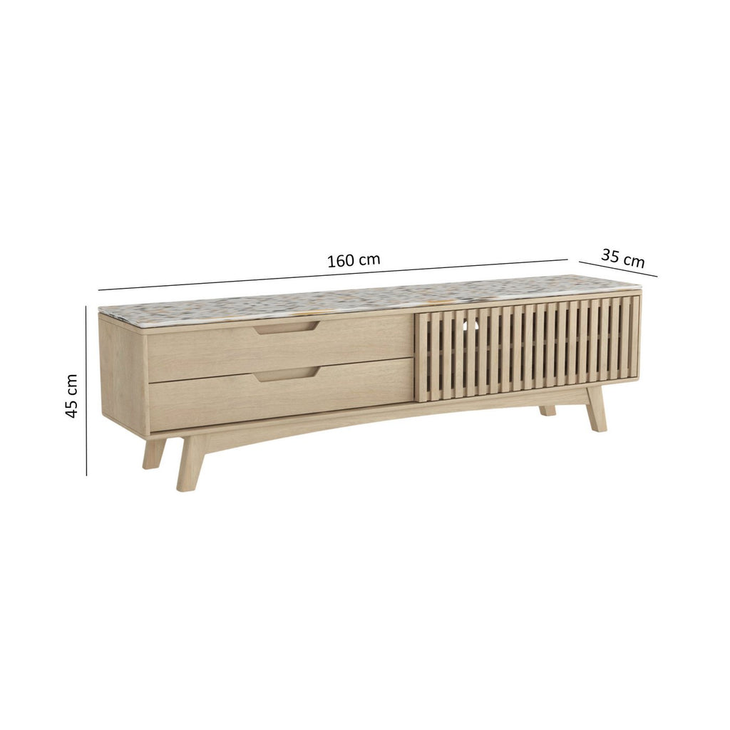 Kyojo - Meuble Tv - Bois De Manguier Et Terrazzo - Naturel