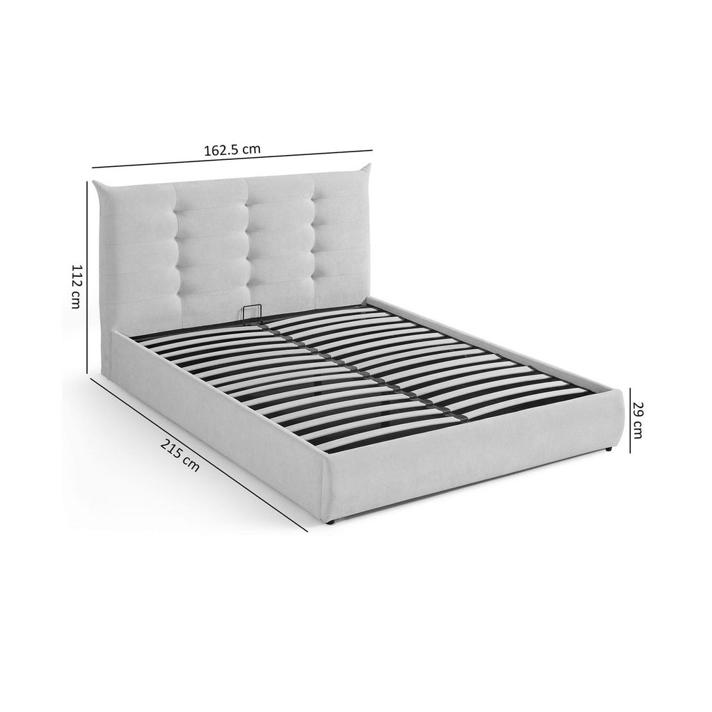 Esmar - Lit Coffre Avec Tête De Lit Capitonnée - Tissu Texturé - Beige