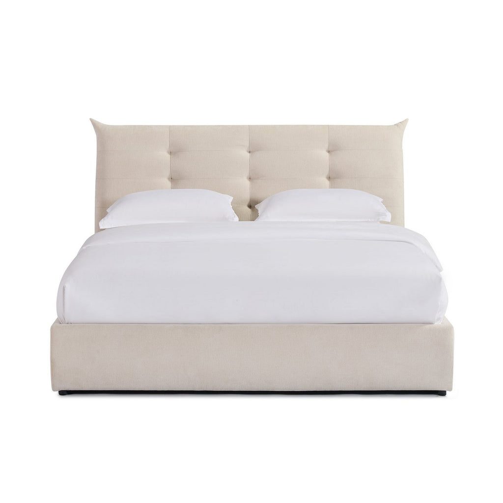 Esmar - Lit Coffre Avec Tête De Lit Capitonnée - Tissu Texturé - Beige
