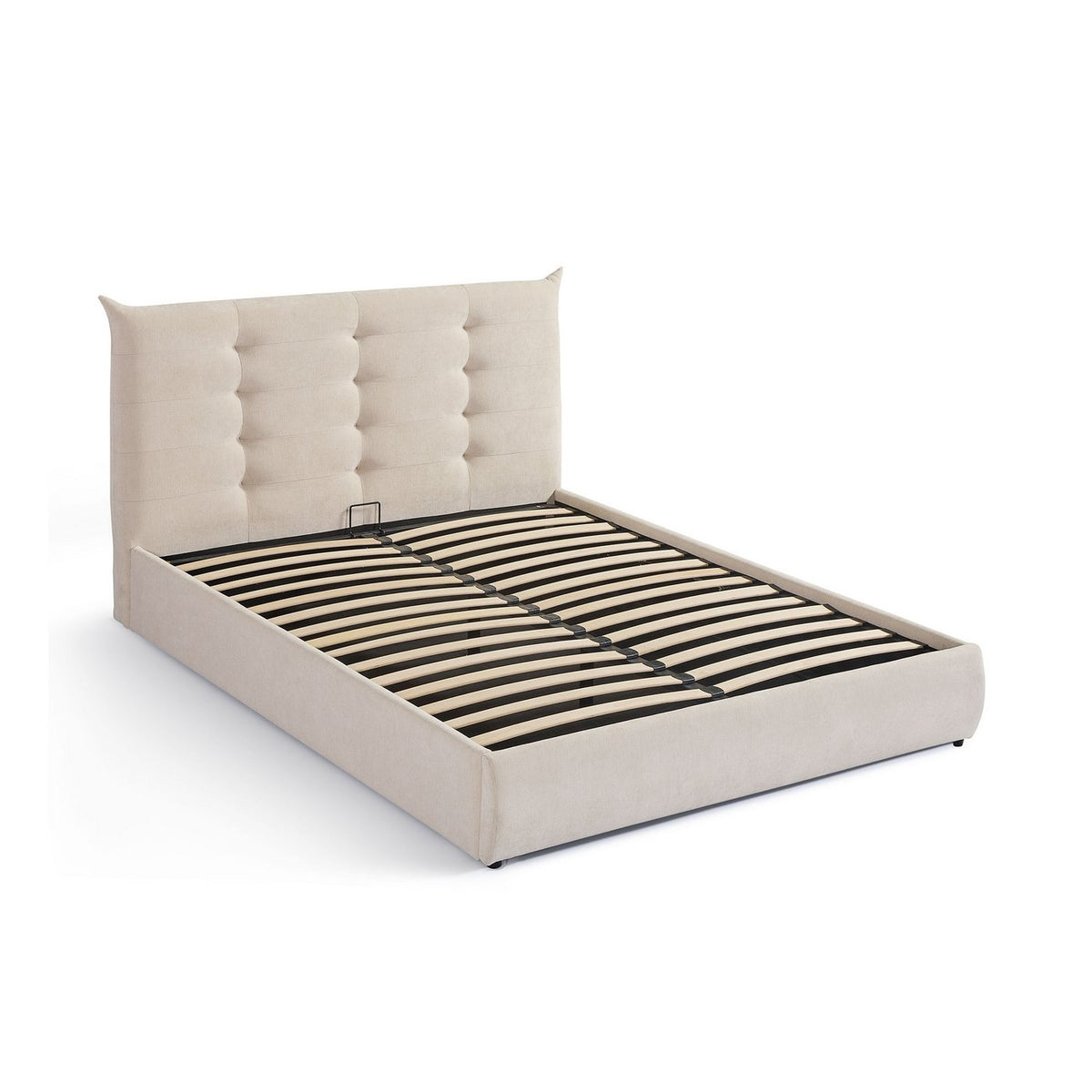 Esmar - Lit Coffre Avec Tête De Lit Capitonnée - Tissu Texturé - Beige