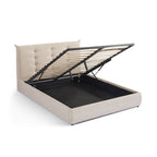 Esmar - Lit Coffre Avec Tête De Lit Capitonnée - Tissu Texturé - Beige