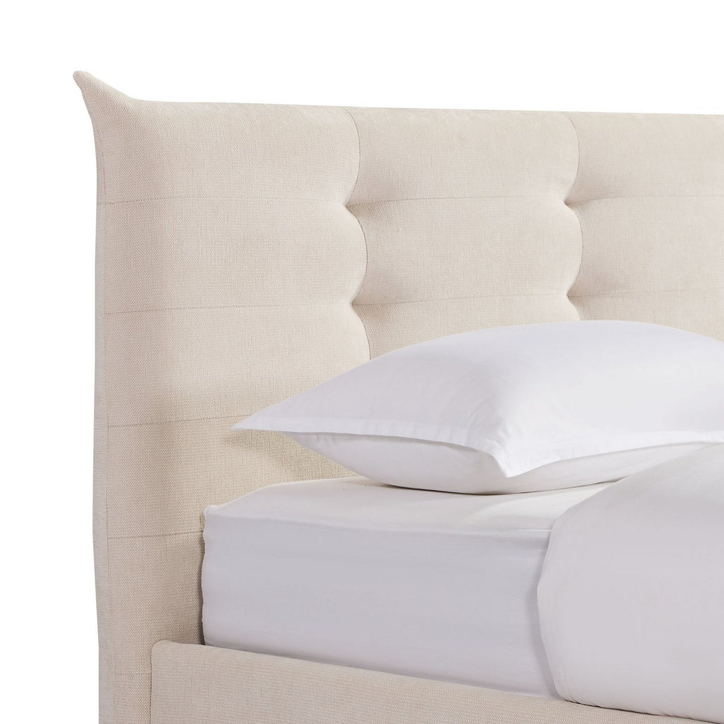 Esmar - Lit Coffre Avec Tête De Lit Capitonnée - Tissu Texturé - Beige