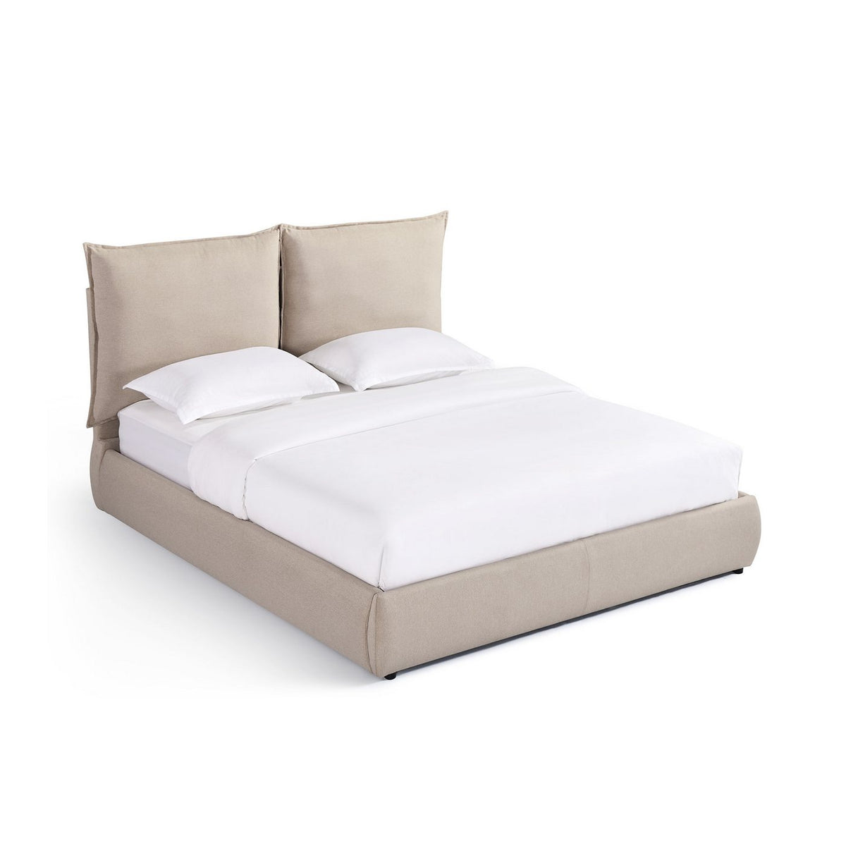 Judith - Lit Coffre Avec Tête De Lit Effet Oreiller - Tissu - Beige