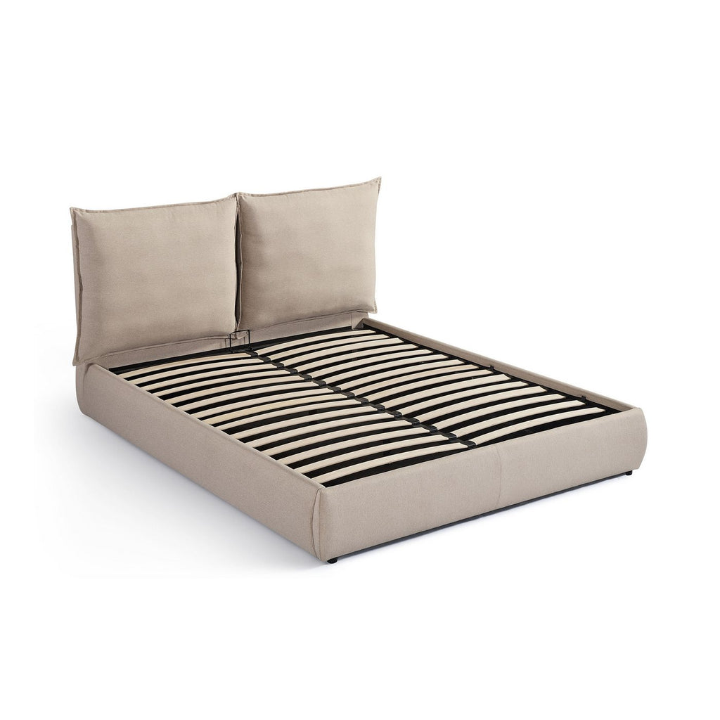 Judith - Lit Coffre Avec Tête De Lit Effet Oreiller - Tissu - Beige