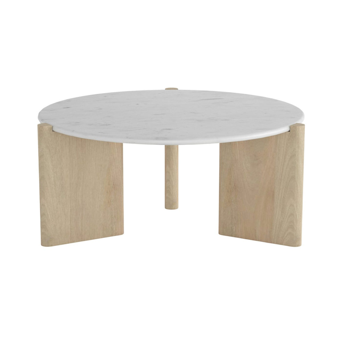 Table Basse Ronde - Manguier Et Marbre - Blanc