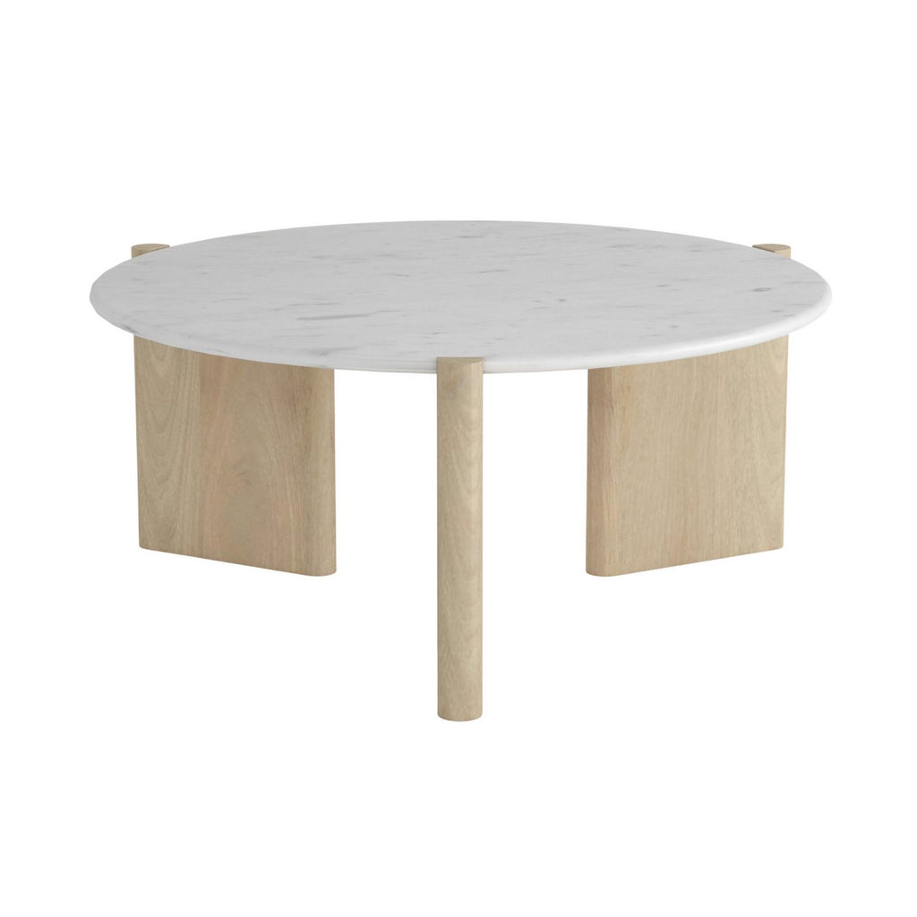Table Basse Ronde - Manguier Et Marbre - Blanc