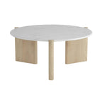 Table Basse Ronde - Manguier Et Marbre - Blanc