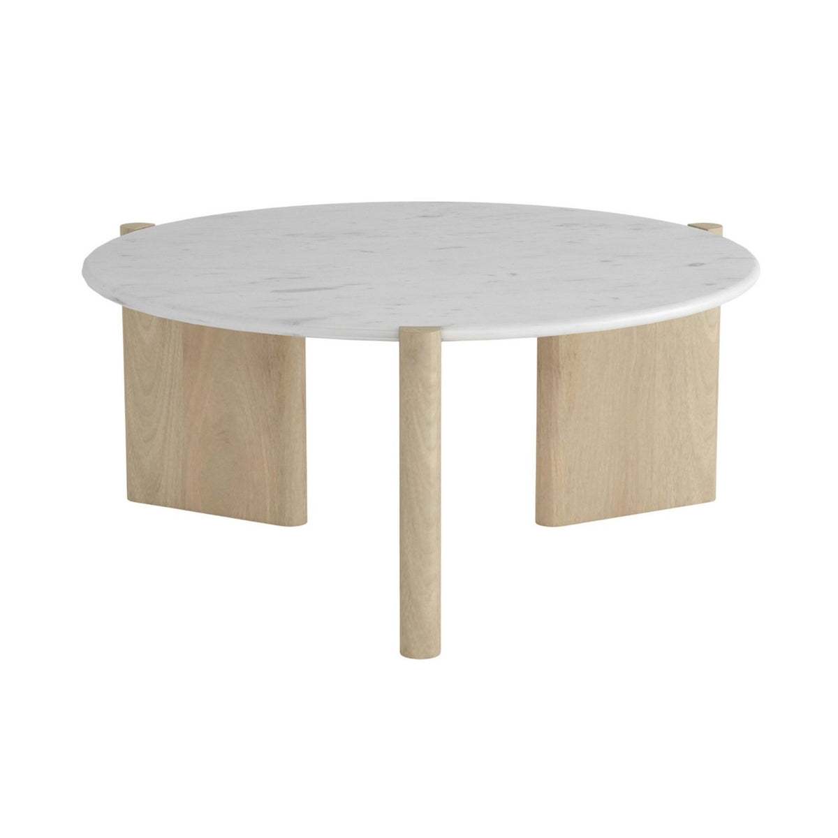 Table Basse Ronde - Manguier Et Marbre - Blanc
