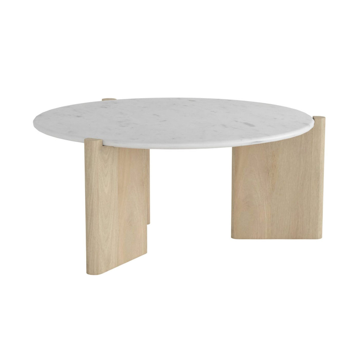 Table Basse Ronde - Manguier Et Marbre - Blanc