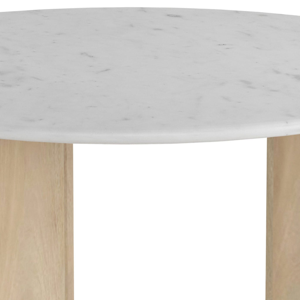 Table Basse Ronde - Manguier Et Marbre - Blanc