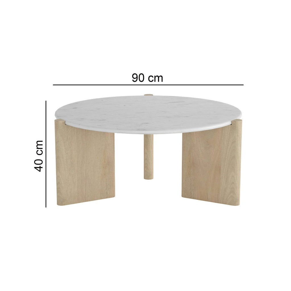 Table Basse Ronde - Manguier Et Marbre - Blanc