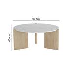 Table Basse Ronde - Manguier Et Marbre - Blanc
