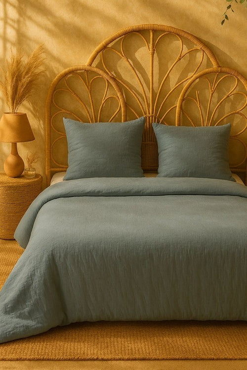 Parure de Lit Complète - 3 pièces - Gaze De Microfibre - Ecru Naturel - 260 x 240 cm - Bleu Petrole