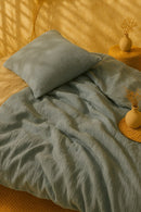 Parure de Lit Complète - 3 pièces - Gaze De Microfibre - Ecru Naturel - 260 x 240 cm - Bleu Petrole