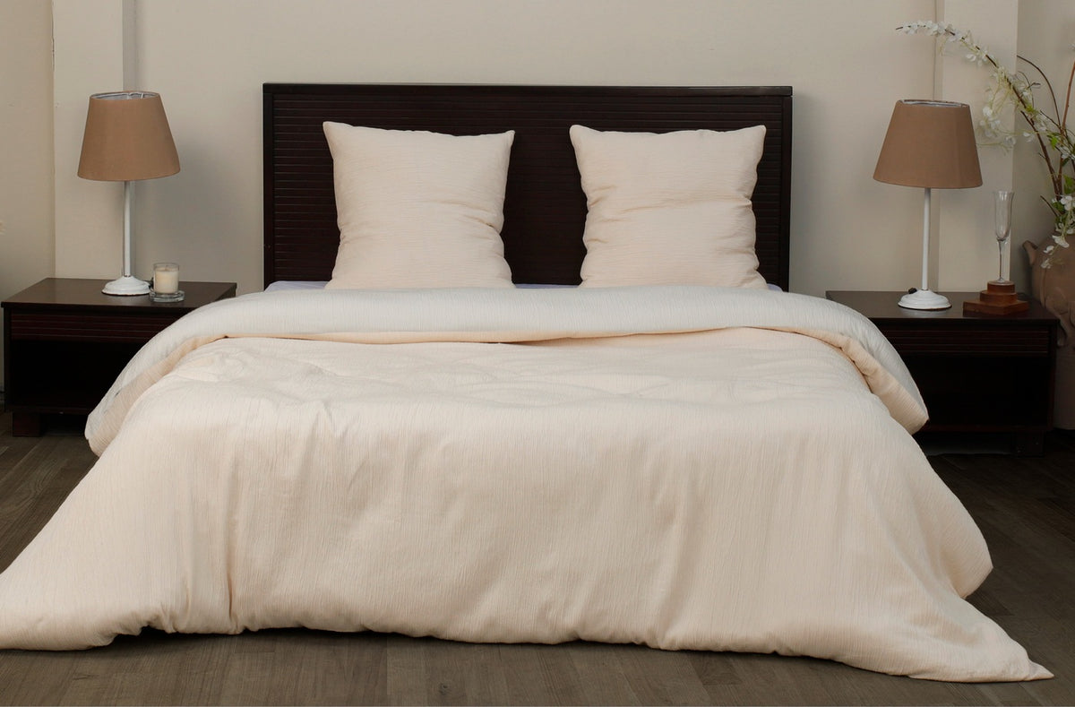 Juego de cama de gasa de microfibra bicolor blanco roto natural + blanco