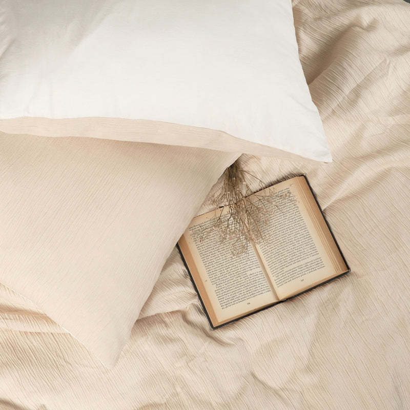 Parure Gaze De Microfibre Bicolore Ecru Naturel + Blanc