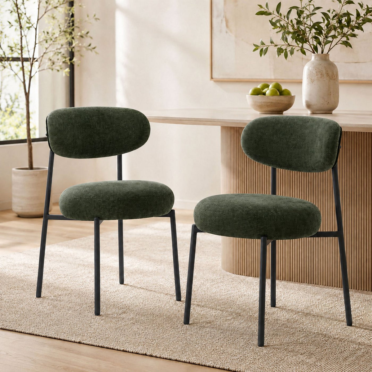 Annie - Lot De 2 Chaises De Salle À Manger - Tissu Chenille - Vert