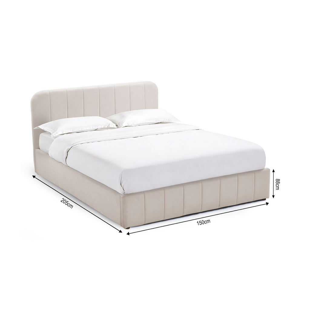 Aviala - Lit Coffre Latéral Avec Sommier + Tête De Lit - Velours - Beige