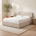 Aviala - Lit Coffre Latéral Avec Sommier + Tête De Lit - Velours - Beige