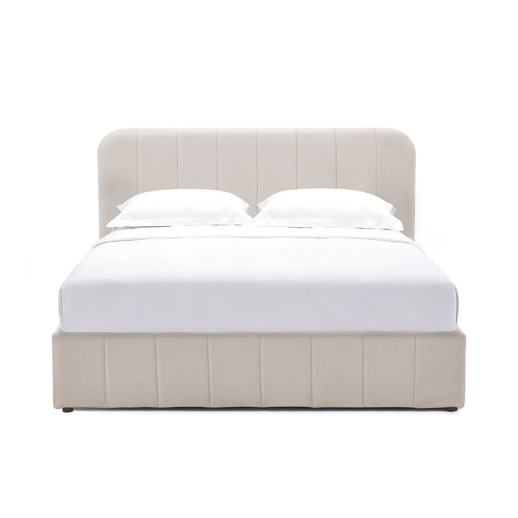 Aviala - Lit Coffre Latéral Avec Sommier + Tête De Lit - Velours - Beige