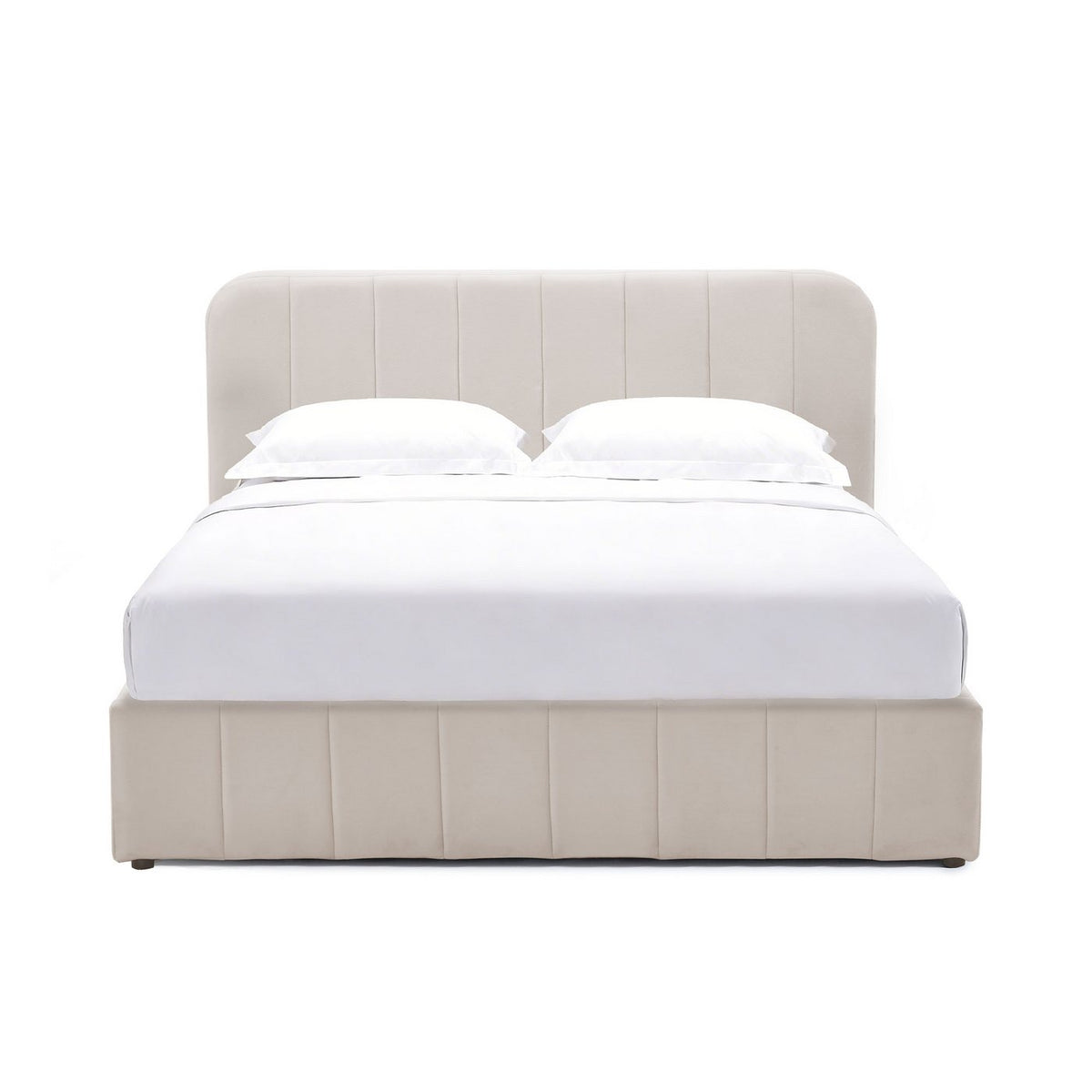 Aviala - Lit Coffre Latéral Avec Sommier + Tête De Lit - Velours - Beige