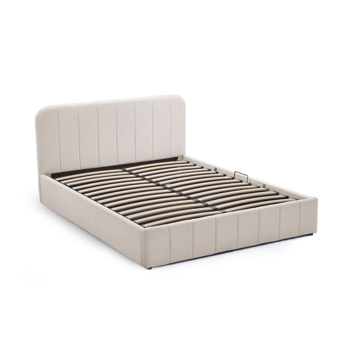 Aviala - Lit Coffre Latéral Avec Sommier + Tête De Lit - Velours - Beige