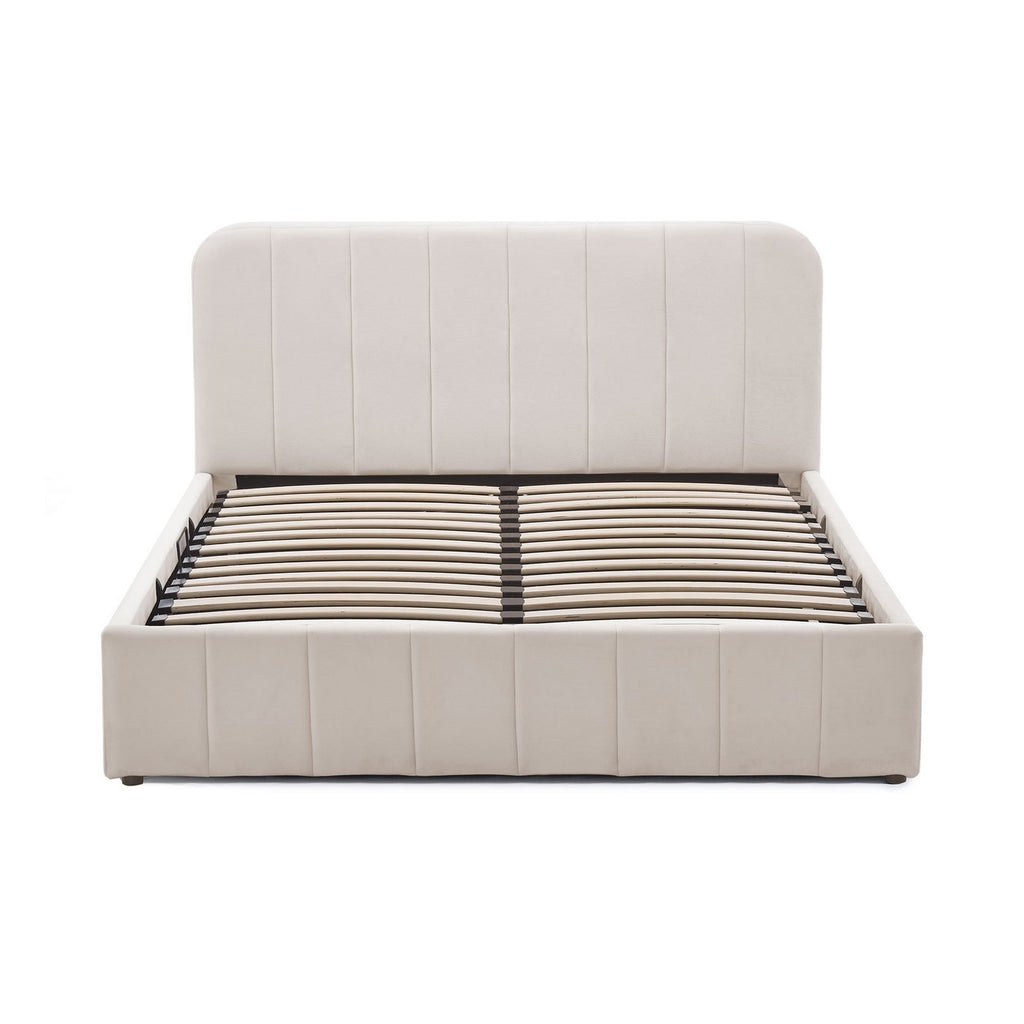 Aviala - Lit Coffre Latéral Avec Sommier + Tête De Lit - Velours - Beige