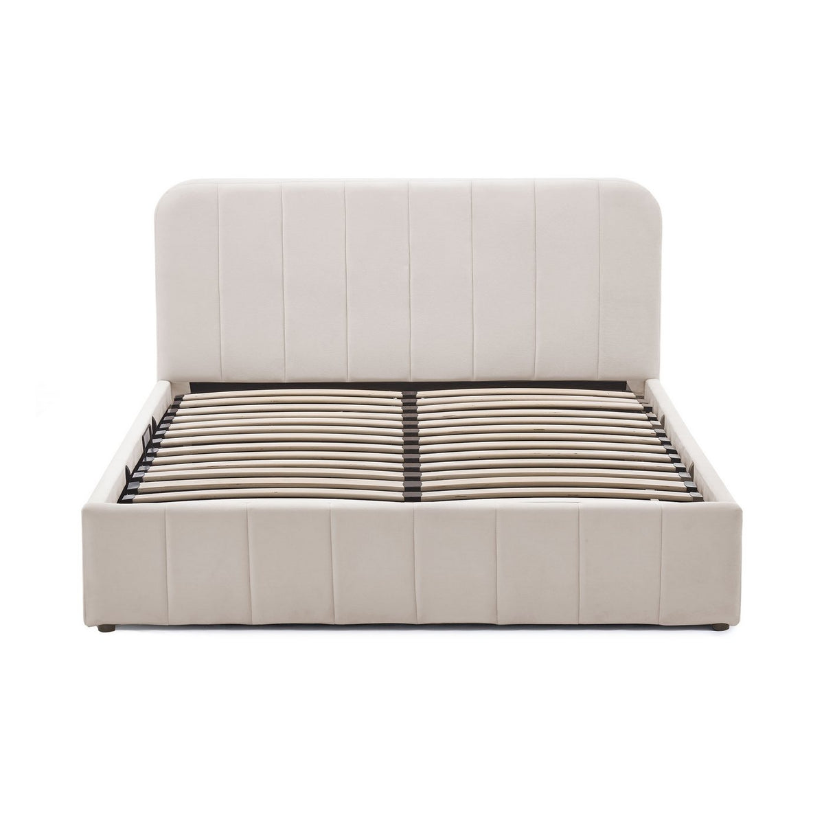Aviala - Lit Coffre Latéral Avec Sommier + Tête De Lit - Velours - Beige