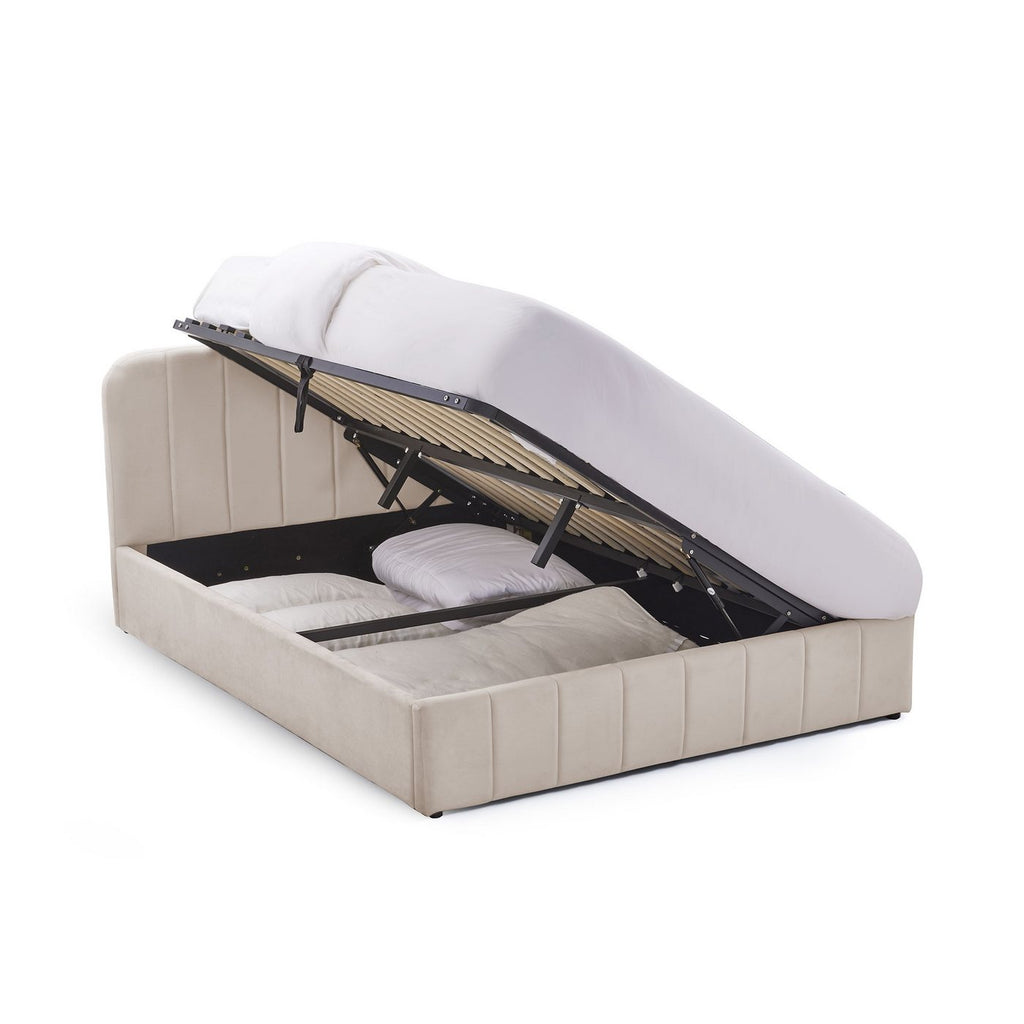 Aviala - Lit Coffre Latéral Avec Sommier + Tête De Lit - Velours - Beige