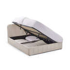 Aviala - Lit Coffre Latéral Avec Sommier + Tête De Lit - Velours - Beige