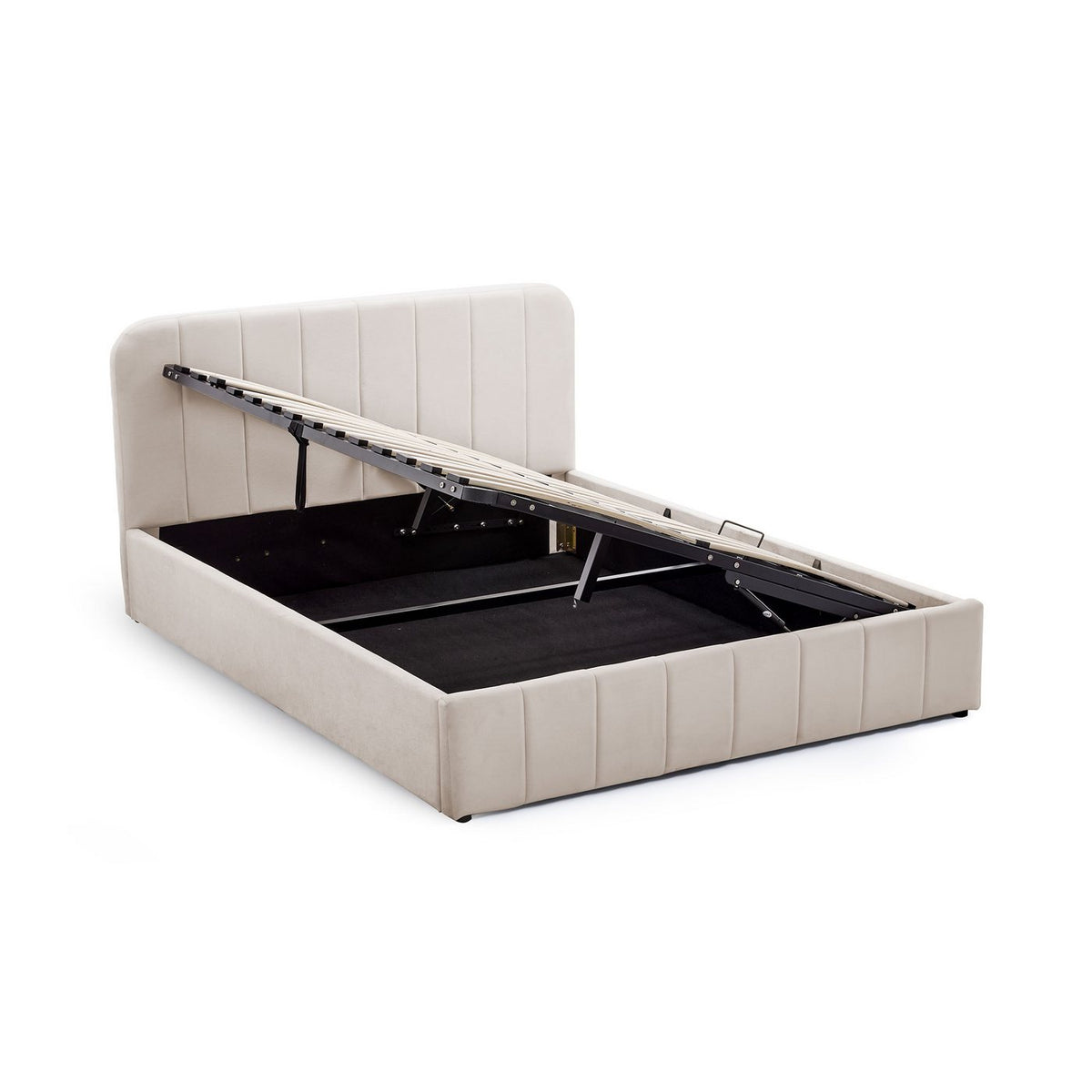 Aviala - Lit Coffre Latéral Avec Sommier + Tête De Lit - Velours - Beige
