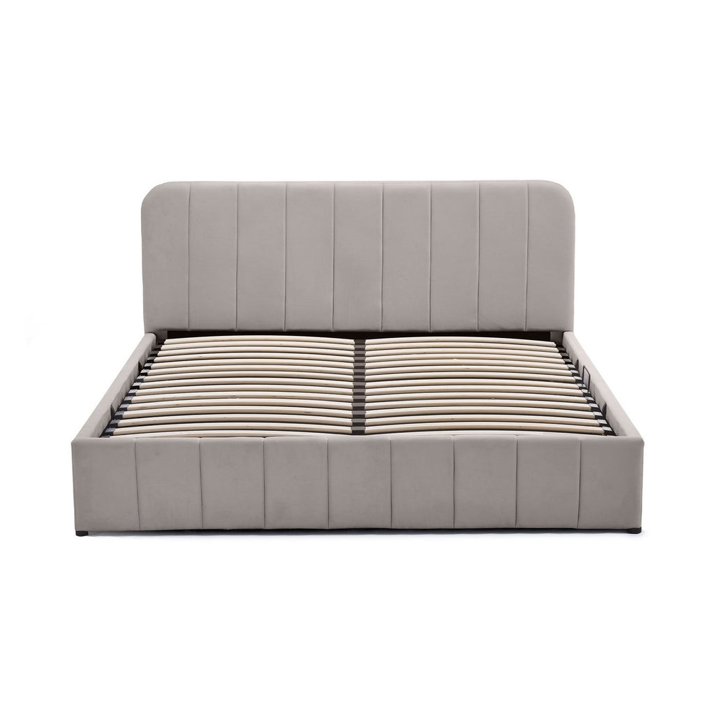 Aviala - Lit Coffre Latéral Avec Sommier + Tête De Lit - Velours - Taupe