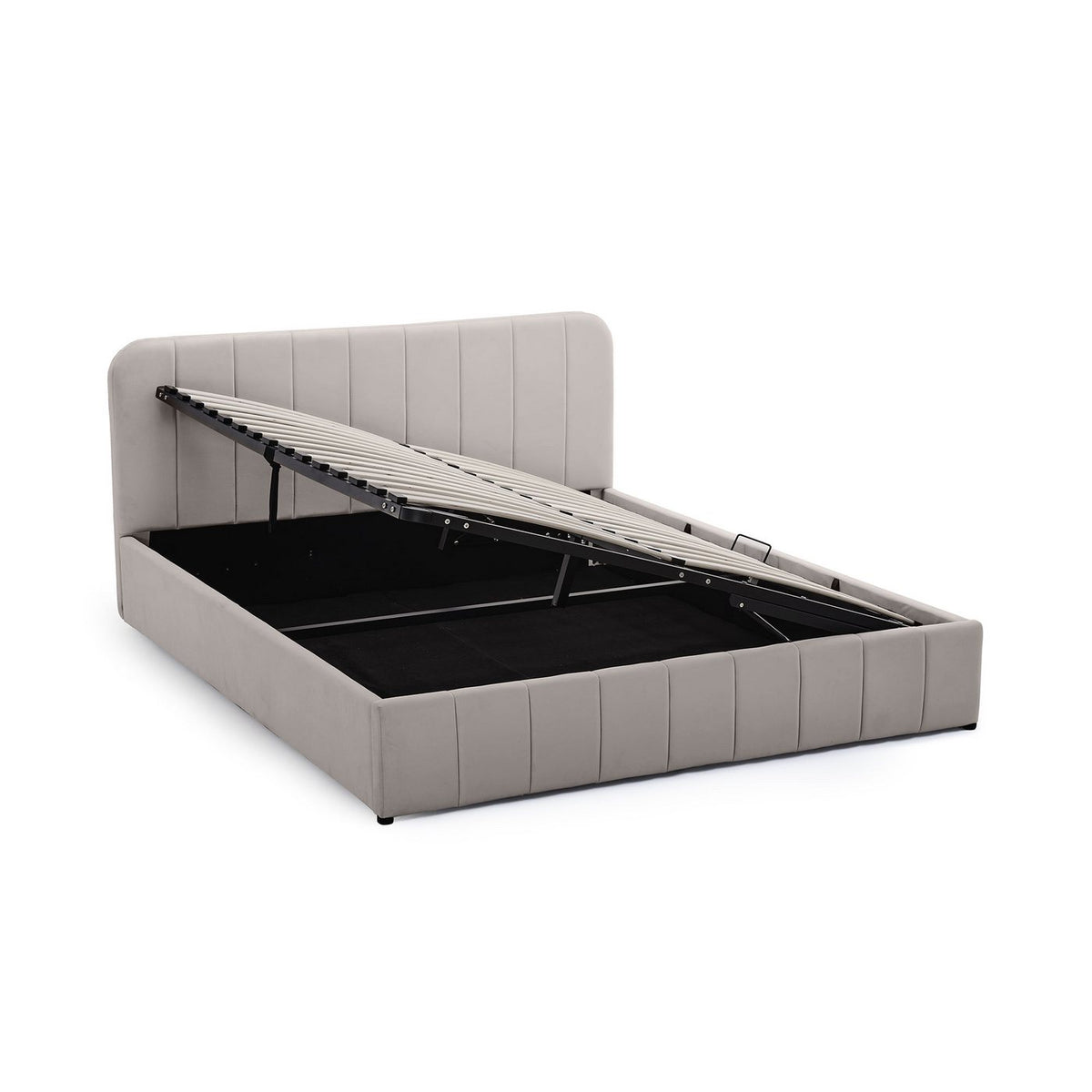 Aviala - Lit Coffre Latéral Avec Sommier + Tête De Lit - Velours - Taupe