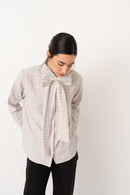 Camisa lazada cuadros beige claro - Vanó Studio
