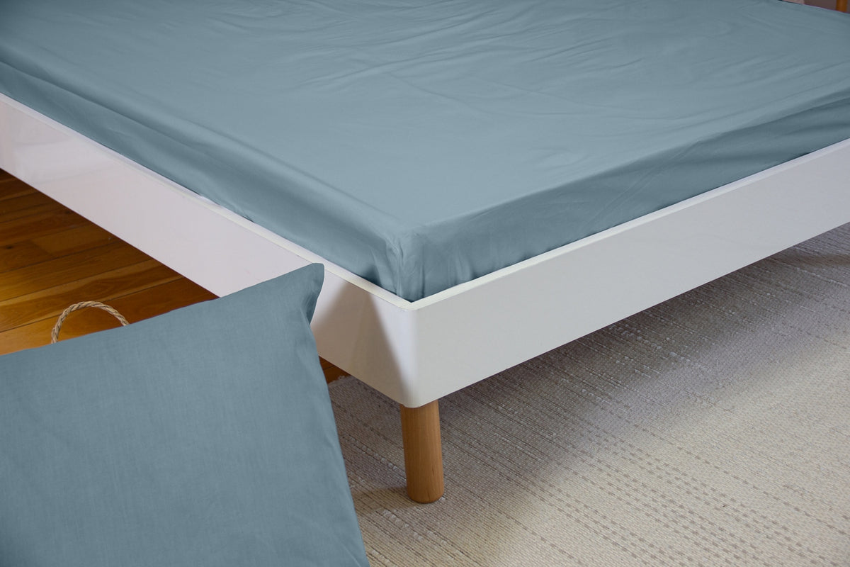 Estra - Lenzuola con Angoli Angolo 27cm 100% - Percalle di Cotone 65 fili - Blu Fumé
