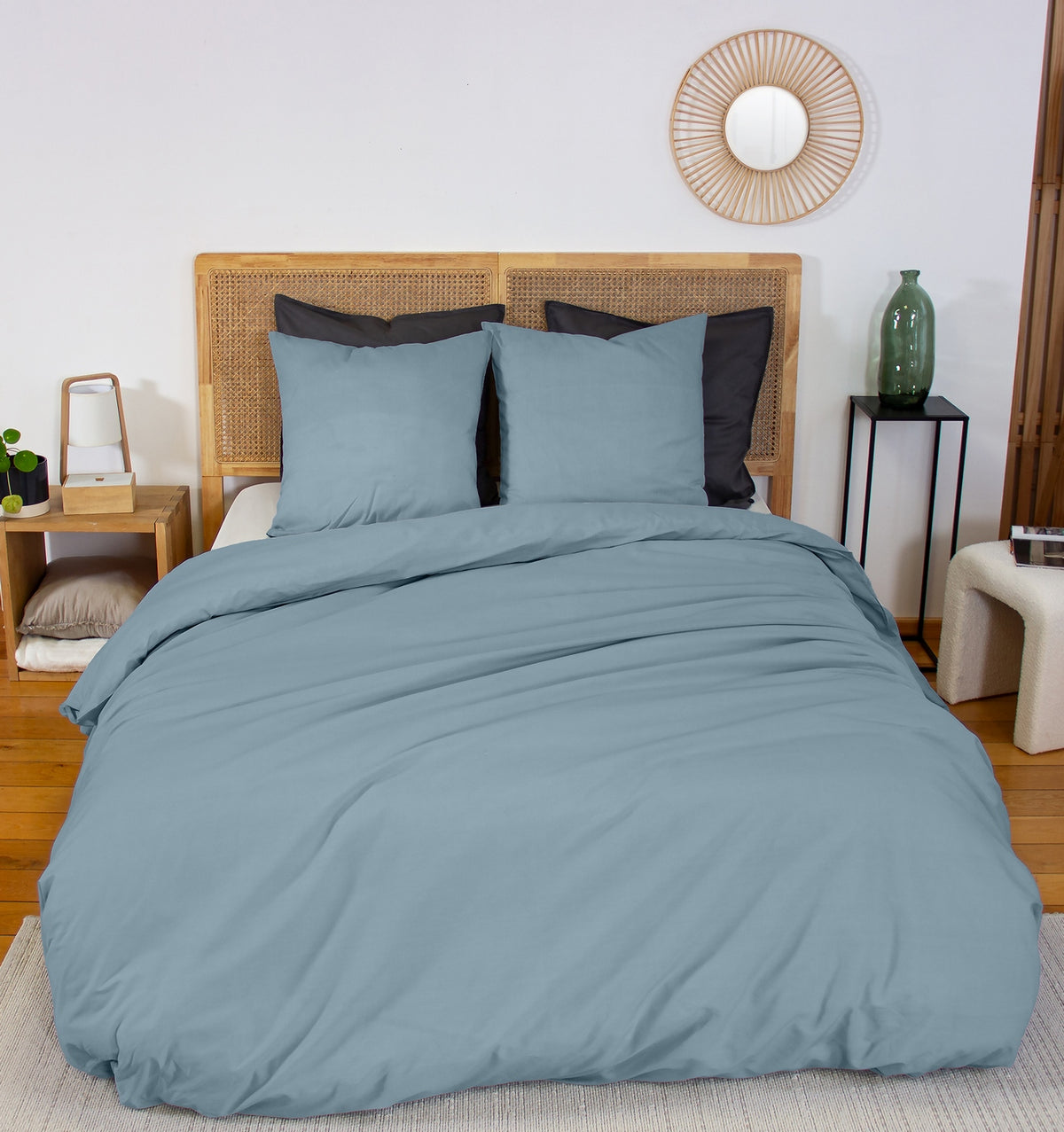 Estra - Lenzuola con Angoli Angolo 27cm 100% - Percalle di Cotone 65 fili - Blu Fumé
