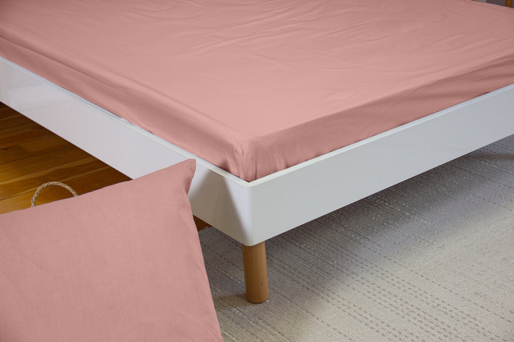 Estra - Draps Housse Bonnet 27cm - 100% Percale de Coton 65fils - Rose The