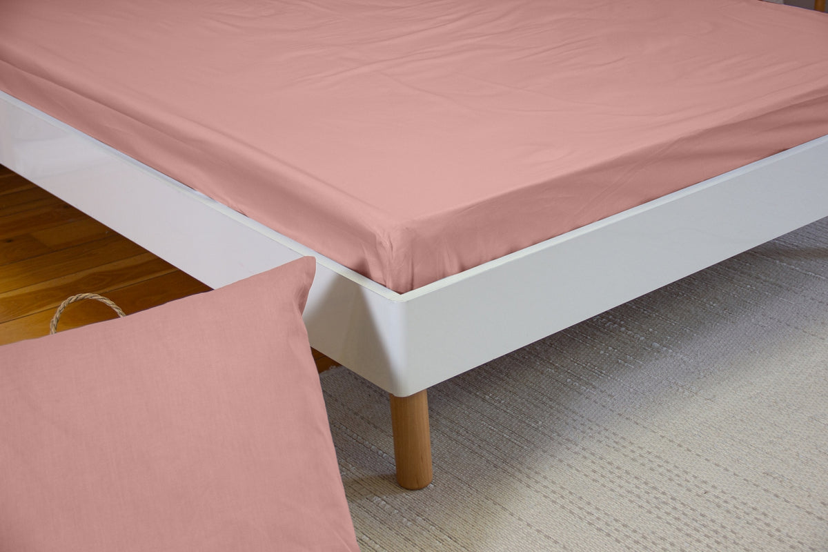 Estra - Draps Housse Bonnet 27cm - 100% Percale de Coton 65fils - Rose The