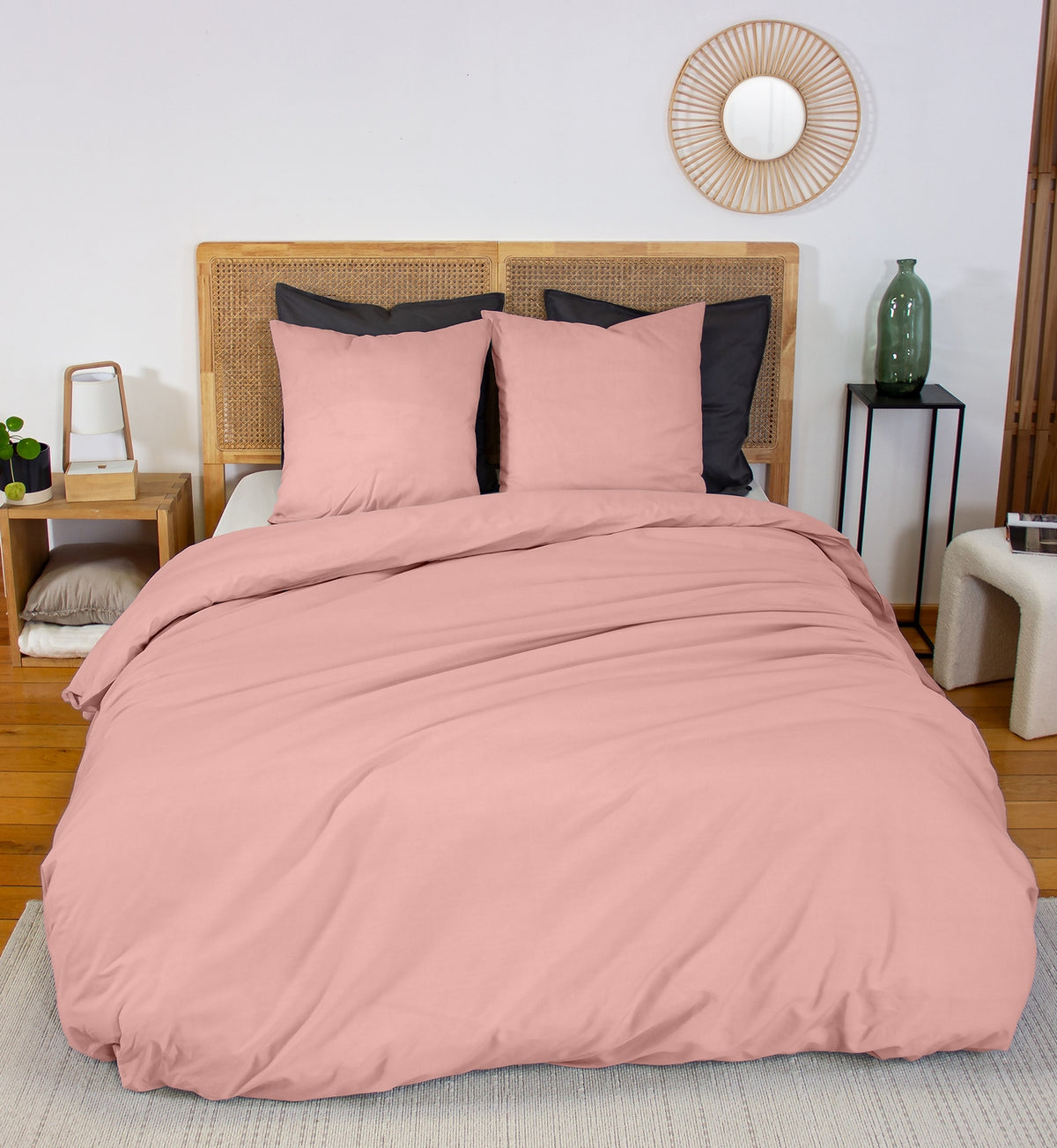 Estra - Draps Housse Bonnet 27cm - 100% Percale de Coton 65fils - Rose The