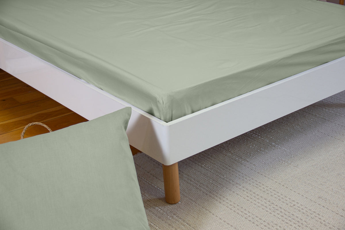 Estra - Draps Housse Bonnet 27cm - 100% Percale de Coton 65fils - Vert - Sauge