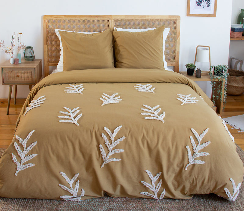 Tuféa Duvet Cover Set - 100% Tufted Cotton 52 Thread Count - Ocher