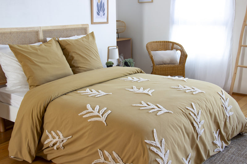 Tuféa Duvet Cover Set - 100% Tufted Cotton 52 Thread Count - Ocher