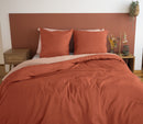 Parure Housse De Couette 100% Microfibre Lavée Et Gaufré , Aurore - Terre De Sienne